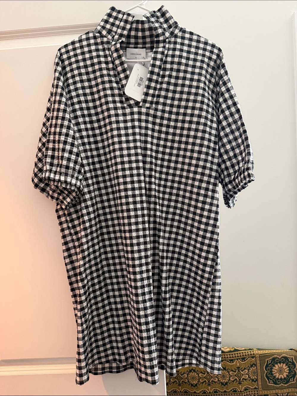 Adrienne Black and White Gingham Short-Sleeve Button-Down Shirt